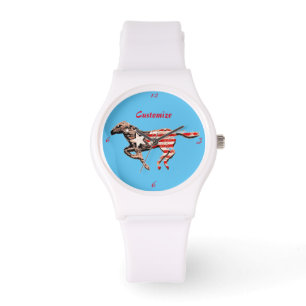 Reloj De Pulsera Caballo de Bandera Americana que ejecuta Thunder_C