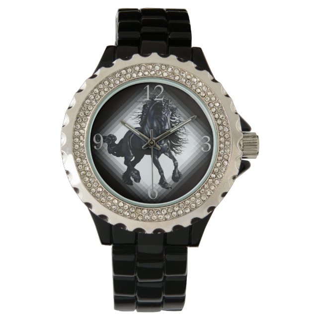 Reloj De Pulsera Caballo de belleza negro de semental frisón (Anverso)
