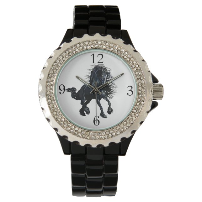 Reloj De Pulsera Caballo de belleza negro de semental frisón (Anverso)