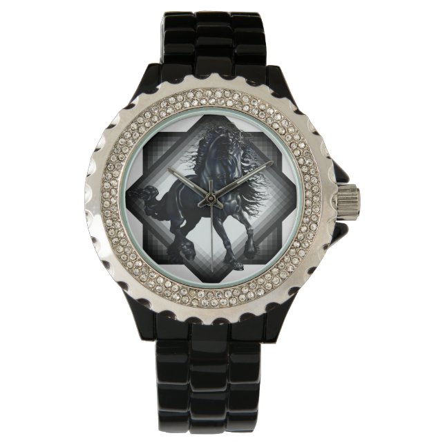 Reloj De Pulsera Caballo de belleza negro de semental frisón (Anverso)