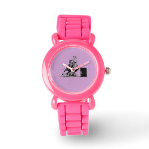 Reloj De Pulsera Caballo de Carreras de barril con gallina de vaca