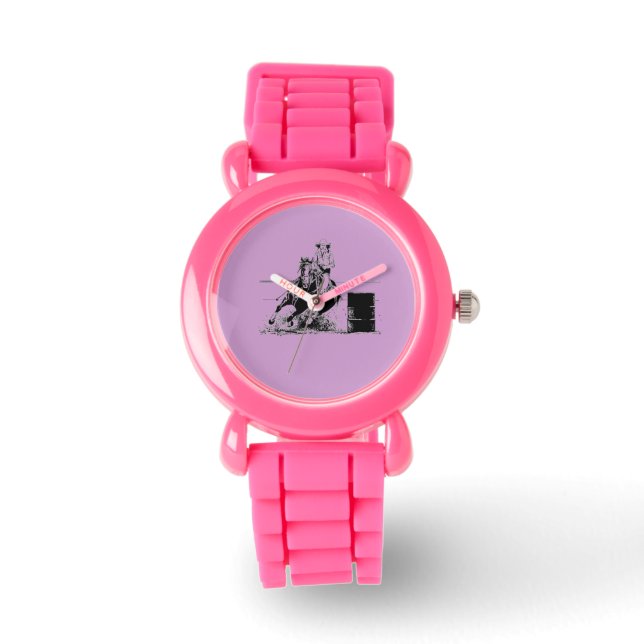 Reloj De Pulsera Caballo de Carreras de barril con gallina de vaca (Anverso)