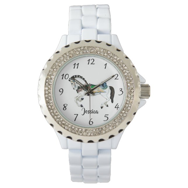 Reloj De Pulsera Caballo de carrusel blanco de bonito (Anverso)