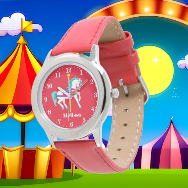 Reloj De Pulsera Caballo de carrusel de chicas lindo añadir nombre (Subido por el creador)