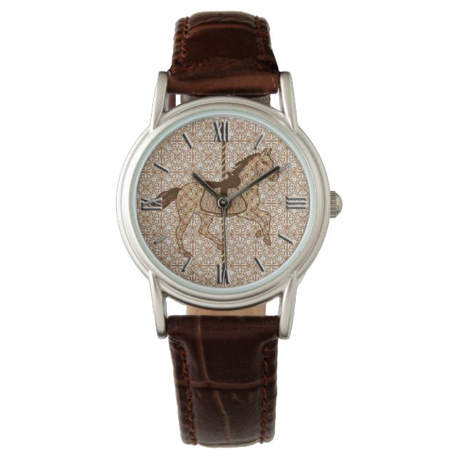 Reloj De Pulsera Caballo de carrusel - Marrón chocolate y Tan (Anverso)