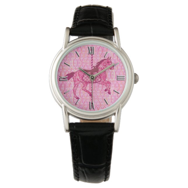 Reloj De Pulsera Caballo de carrusel - rosa de la fucsia (Anverso)
