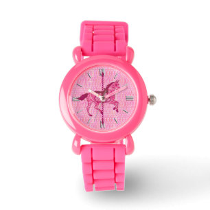 Reloj De Pulsera Caballo de carrusel - rosa de la fucsia