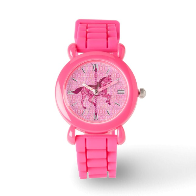 Reloj De Pulsera Caballo de carrusel - rosa de la fucsia (Anverso)