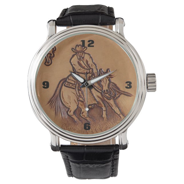 Reloj De Pulsera Caballo de cuero occidental Riding Rodeo Cowboy (Anverso)