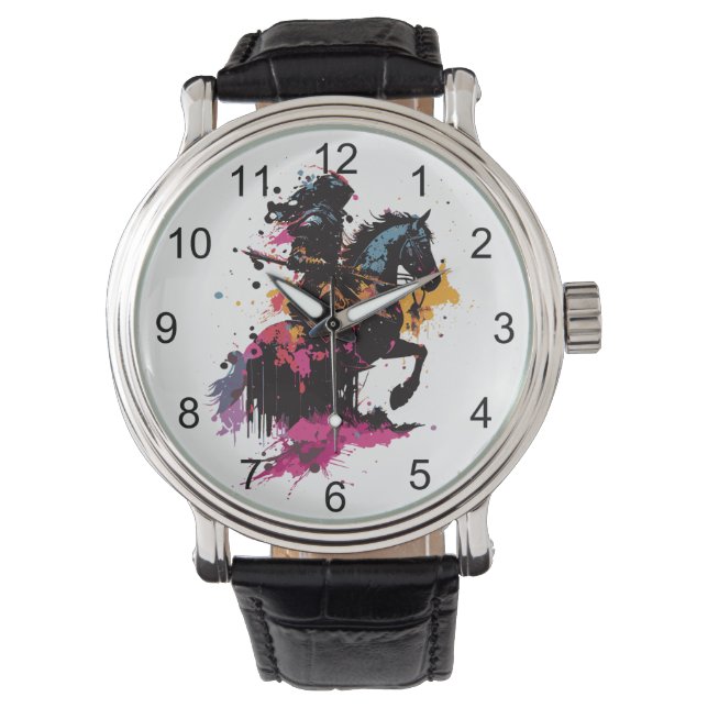 Reloj De Pulsera Caballo de guerrero en acuarela (Anverso)