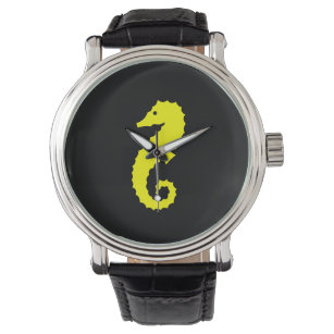 Reloj De Pulsera Caballo de mar amarillo-sobre-negro