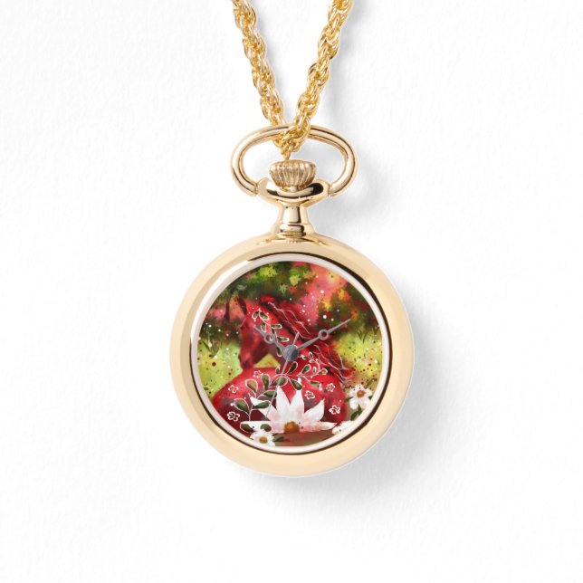 Reloj De Pulsera Caballo de margarita Abstracto Arte Rojo Blanco Fl (Anverso)