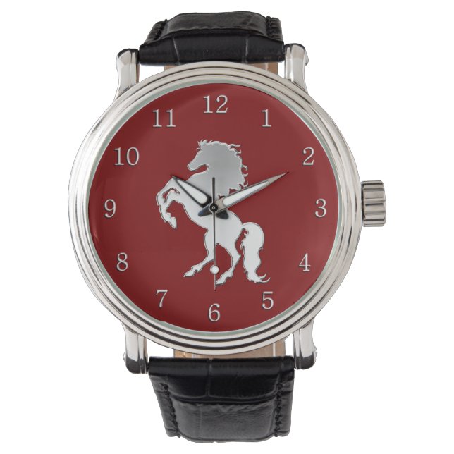 Reloj De Pulsera Caballo de plata sobre rojo (Anverso)