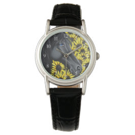 Reloj De Pulsera Caballo de Stallion negro y girasoles