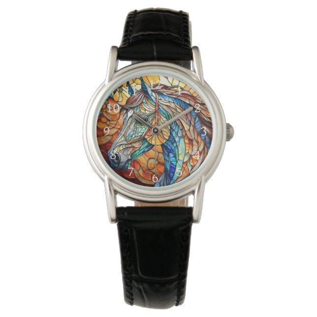 Reloj De Pulsera Caballo de vidrio emplomado vibrante 25 (Anverso)
