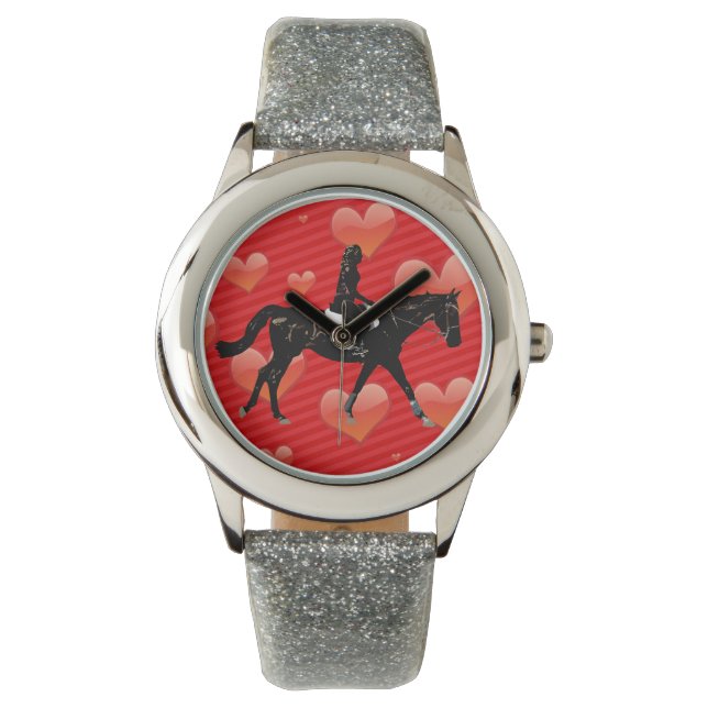 Reloj De Pulsera Caballo Ecuestre y Corazón Rojo (Anverso)