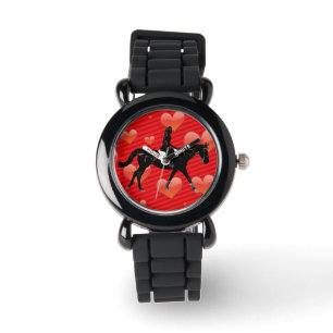 Reloj De Pulsera Caballo ecuestre y corazones rojos