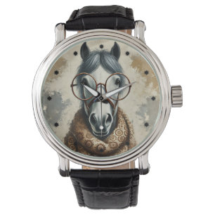 Reloj De Pulsera Caballo elegante con gafas - Divertido arte vintag