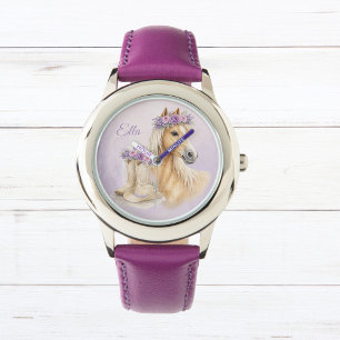 Reloj De Pulsera Caballo Floral Púrpura para Niñas