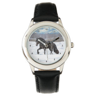 Reloj De Pulsera Caballo Friesiano Negro Borrador En Nieve