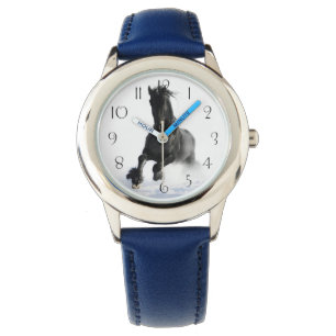 Reloj De Pulsera Caballo Friesio Negro En Nieve