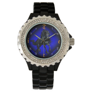 Reloj De Pulsera Caballo frisio del negro del semental, hora para