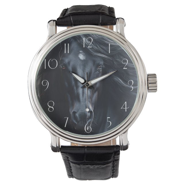 Reloj De Pulsera Caballo frisón negro (Anverso)