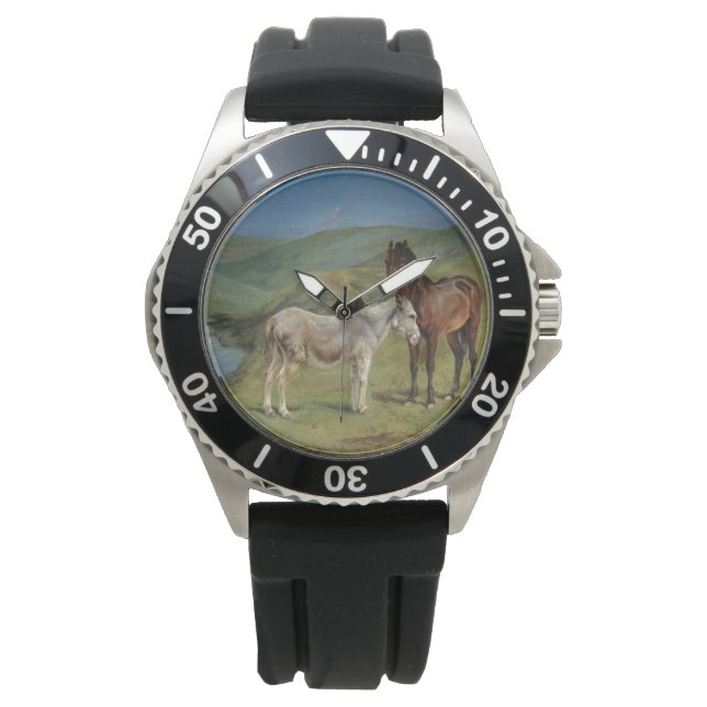 Reloj De Pulsera Caballo gris claro en un campo (animal de granja e (Anverso)