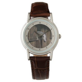Reloj De Pulsera Caballo gris en la puerta estable
