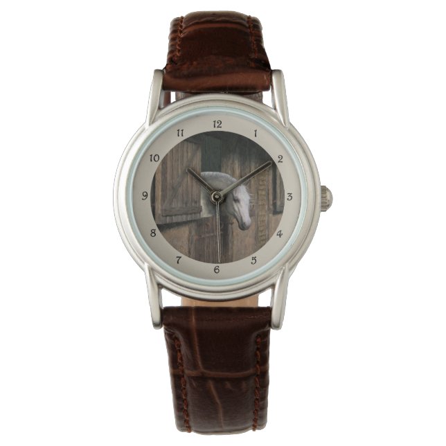 Reloj De Pulsera Caballo gris en la puerta estable (Anverso)