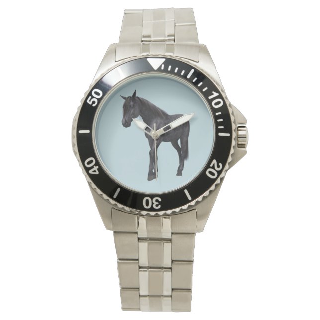 Reloj De Pulsera Caballo negro con ojos azules (Anverso)