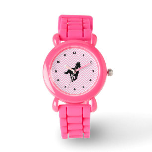 Reloj De Pulsera Caballo negro en patrón de franja zigzag