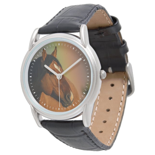 Reloj De Pulsera Caballo salvaje, Luz dorada y Arcoíris (Angular)
