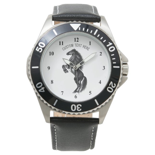 Reloj De Pulsera Caballo salvaje negro vertical - Dibujo negro y bl (Anverso)