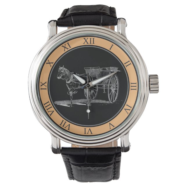 Reloj De Pulsera Caballo Vintage Y Carrito (Anverso)
