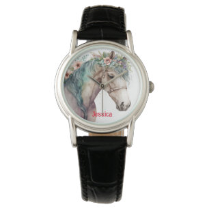 Reloj De Pulsera Caballo y flores acuáticas modernas