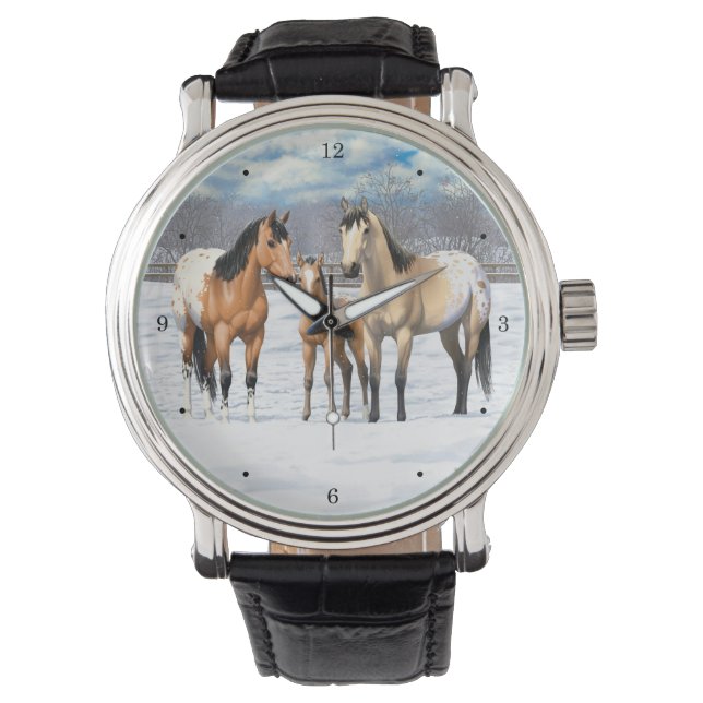 Reloj De Pulsera Caballos Appaloosa De Cuello Rojo (Anverso)