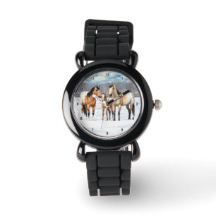 Reloj De Pulsera Caballos Appaloosa De Cuello Rojo