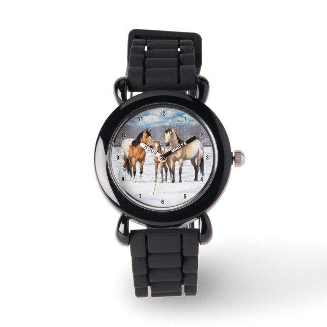Reloj De Pulsera Caballos Appaloosa De Cuello Rojo (Anverso)