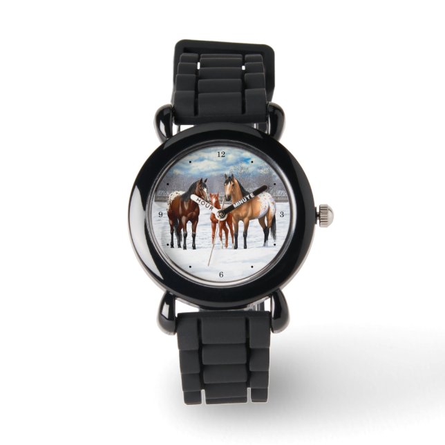 Reloj De Pulsera Caballos Appaloosa De Gris De Castaño De La Bahía  (Anverso)