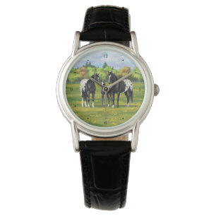 Reloj De Pulsera Caballos Appaloosa Negros En Pastel De Verano