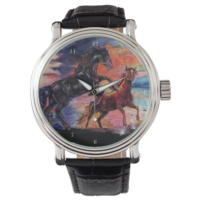 Reloj De Pulsera Caballos de acuarela de cielo infinito (Anverso)