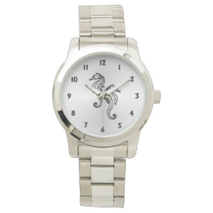 Reloj De Pulsera Caballos de mar plateados con doce números