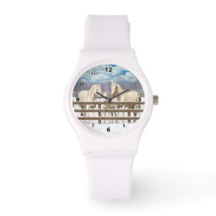 Reloj De Pulsera Caballos del Cuartel Blanco En Nieve