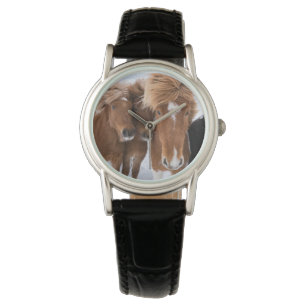 Reloj De Pulsera Caballos islandeses acarician con el hocico, Islan