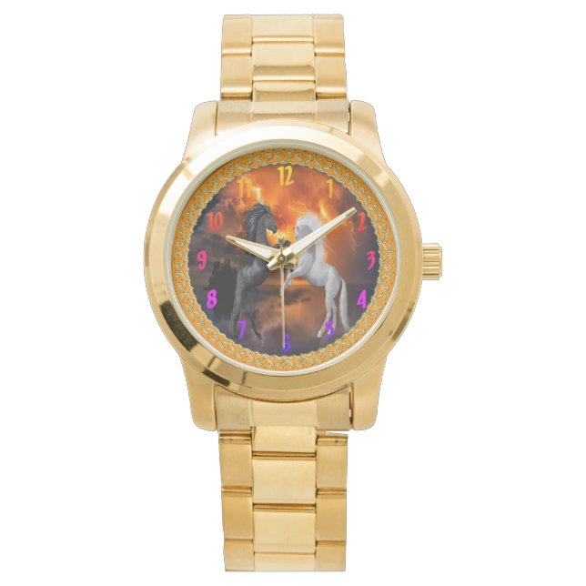 Reloj De Pulsera Caballos luchando en una tormenta de malos rayos (Anverso)