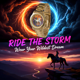 Reloj De Pulsera Caballos luchando en una tormenta de malos rayos