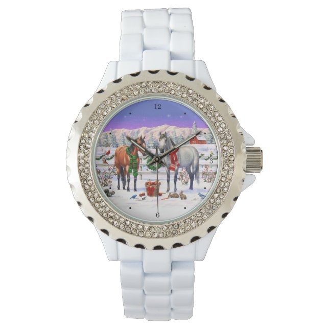 Reloj De Pulsera Caballos navidades en nieve (Anverso)