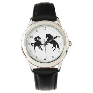 Reloj De Pulsera Caballos Negros - Dibujo - Añadir Su Colo /Texto/