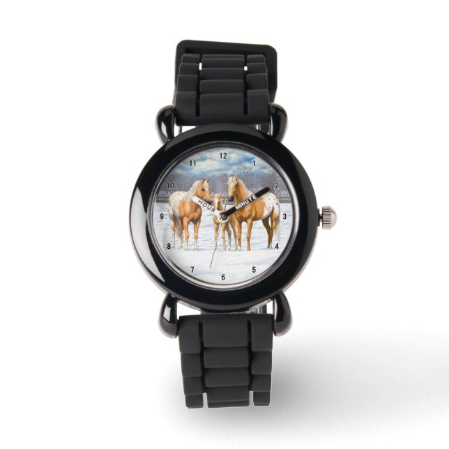 Reloj De Pulsera Caballos Palomino Appaloosa De Nieve (Anverso)